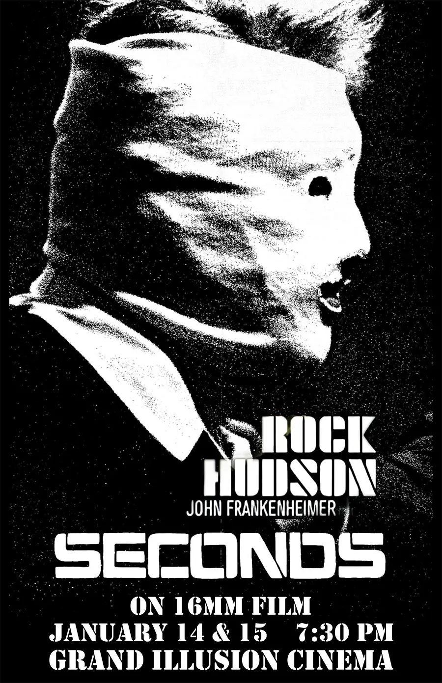 Poster for SECONDS on 16mm, Jan. 14 & 15, 2025